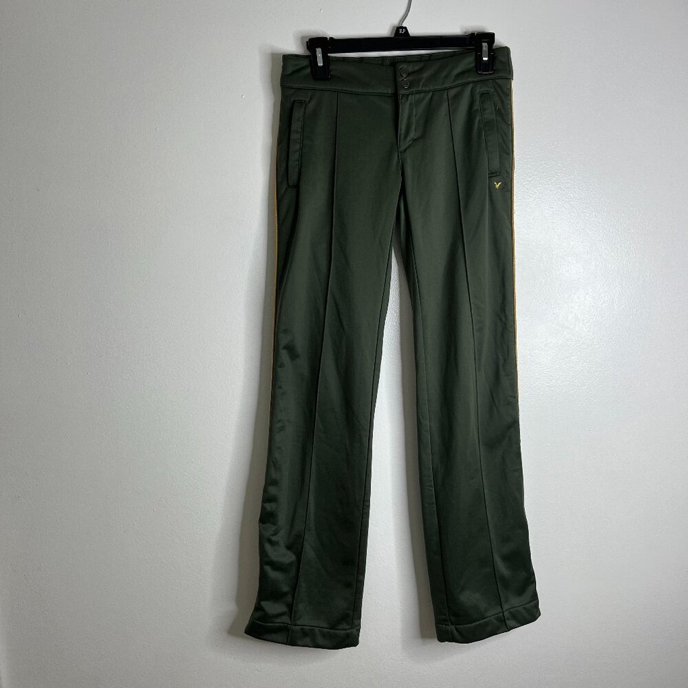 American Eagle Vintage Y2K Womens Green Track Pants Zip Closure Zip Ankle Size 2
